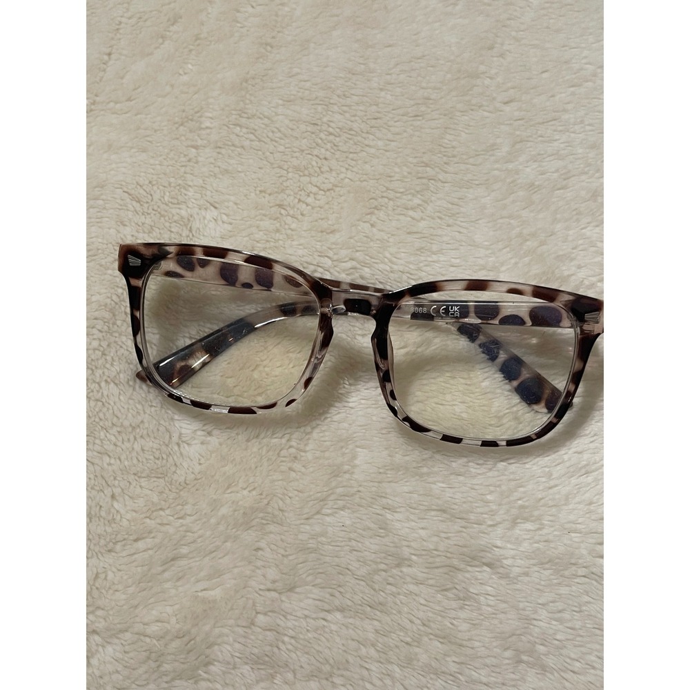 Womens Leopard Print Blue Light Blocking Glasses Brown Tan Clear Lens